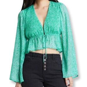 Wild Fable  NWT Sheer Floral Bell Sleeve Cropped Cardigan Blouse Size Medium
